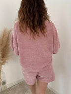 Sarah Express Women's Round Neck Dropped Shoulder Top and Drawstring Shorts Set