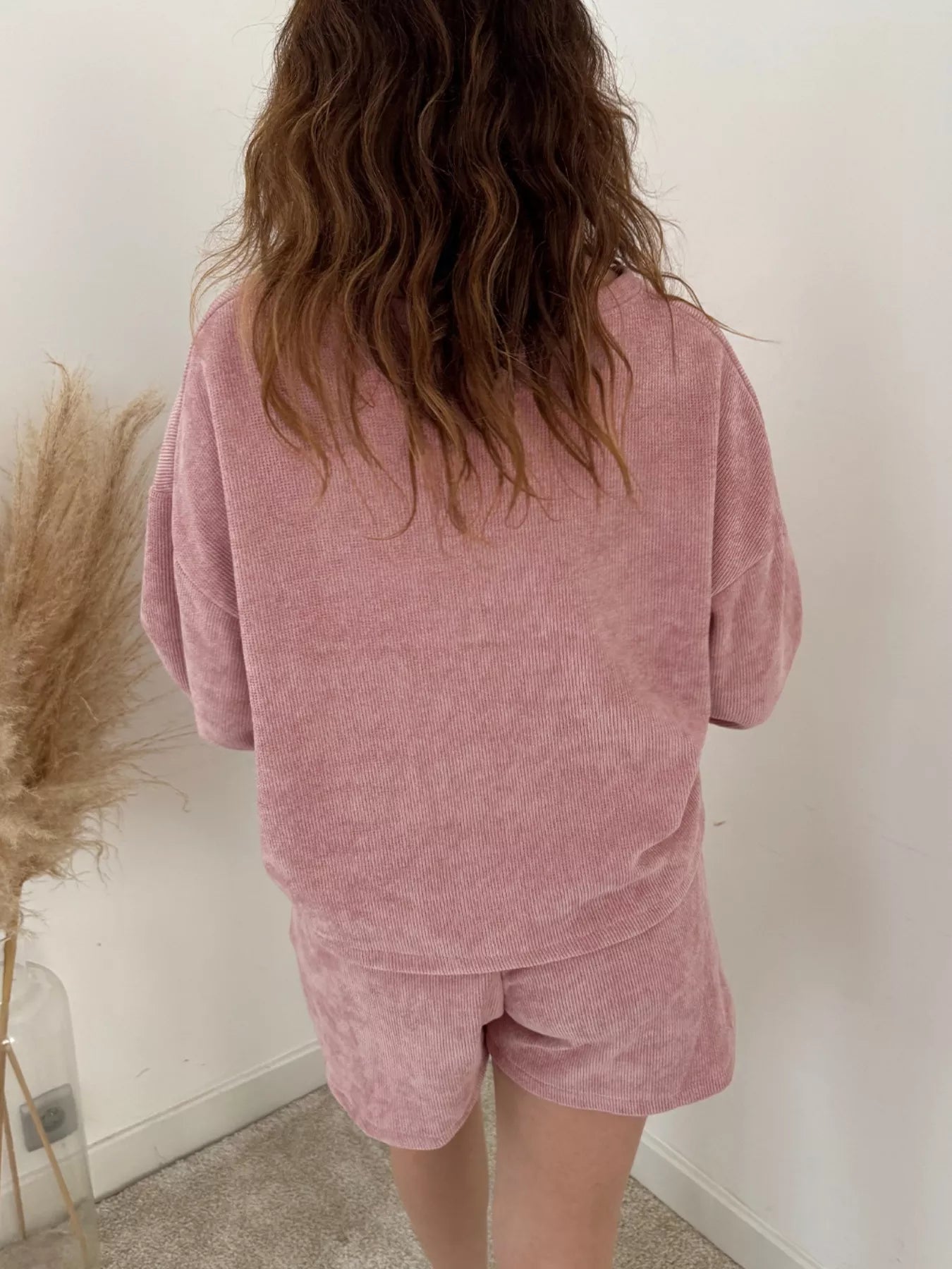 Sarah Express Women's Round Neck Dropped Shoulder Top and Drawstring Shorts Set