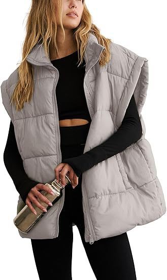 Cotton Padded Puffer Vest Stand Collar Zipper Pockets Sleeveless