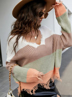 Sarah Express Women's Frayed Hem Long Sleeve Sweater