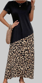 Women's Leopard Print T-Shirt Dress Short Sleeve Casual Knit