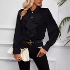 Women's Ruffled Long Sleeve Blouse Professional Work Shirt