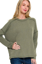 Sarah Express Women’s Plus Size Exposed Seam Corded Rib Knit Top
