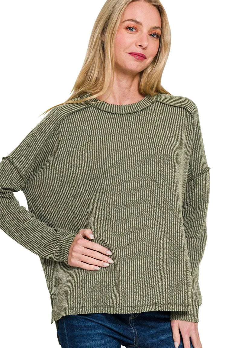 Sarah Express Women’s Plus Size Exposed Seam Corded Rib Knit Top
