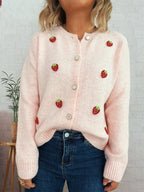 Sarah Express Women's Strawberry Button Up Long Sleeve Cardigan