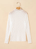 Sarah Express Women's Sheer Mesh Patterned Lettuce Trim Slim Long Sleeve Top
