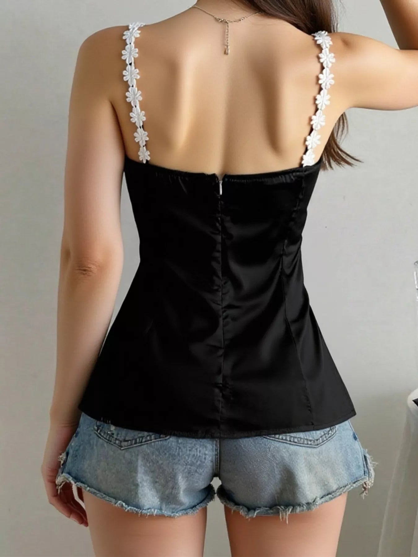 Sarah Express Women's Flower Trim Slit Cami