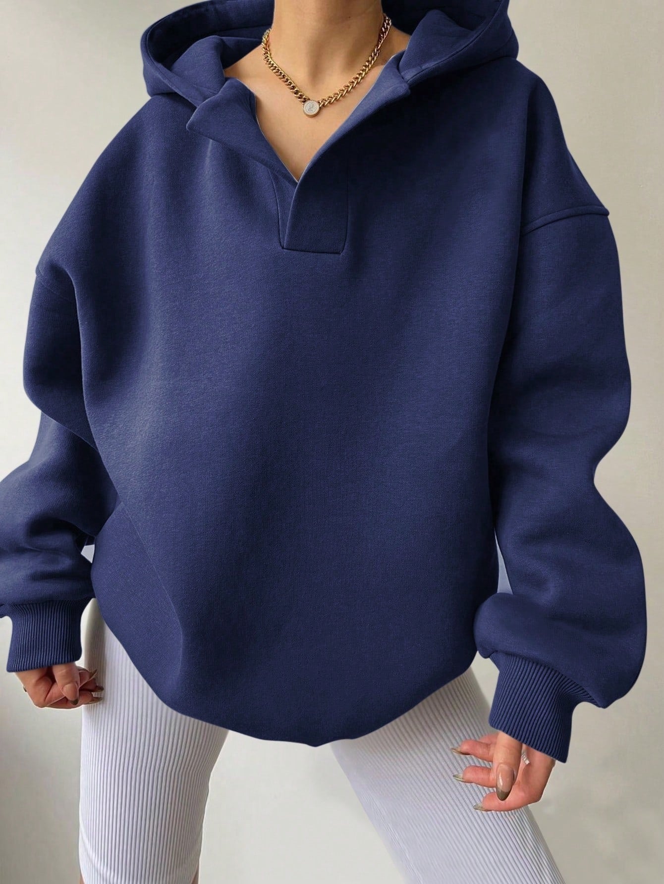 Women's Loose Fit Hoodie Sweatshirt - Solid Color Long Sleeve Pullover Top