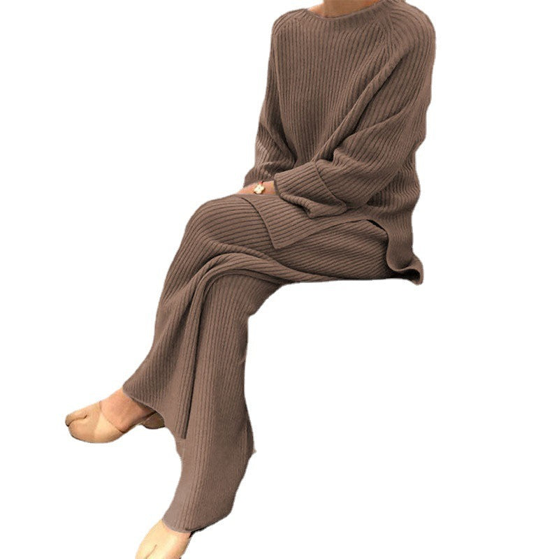 Women's Knit Sweater Two Piece Matching Set Long Sleeve Top Pants