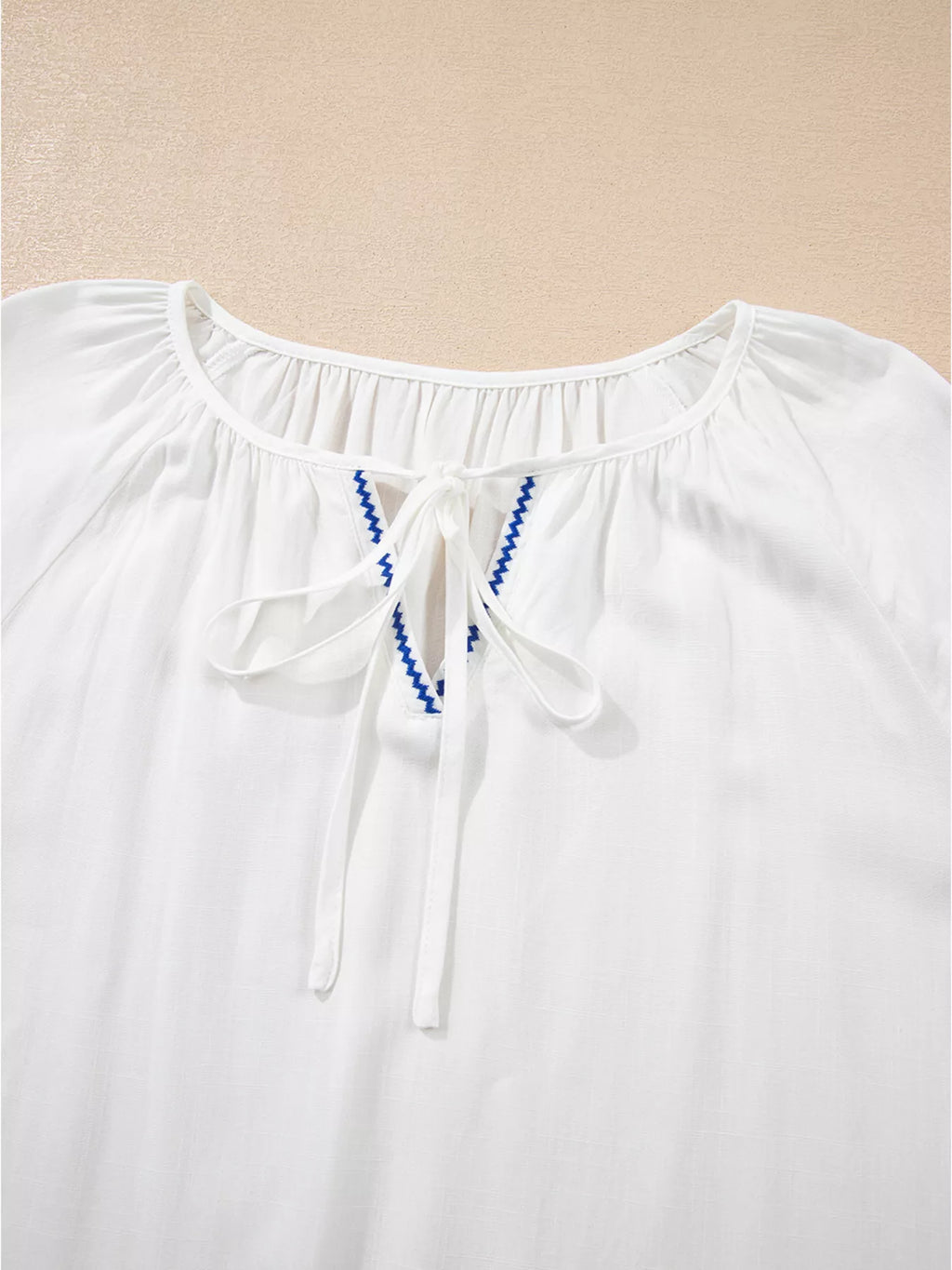 Sarah Express Women's Floral Embroidered Tie Neck Blouse