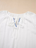 Sarah Express Women's Floral Embroidered Tie Neck Blouse