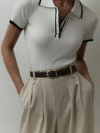 Sarah Express Women's Contrast Trim Button Detail Polo