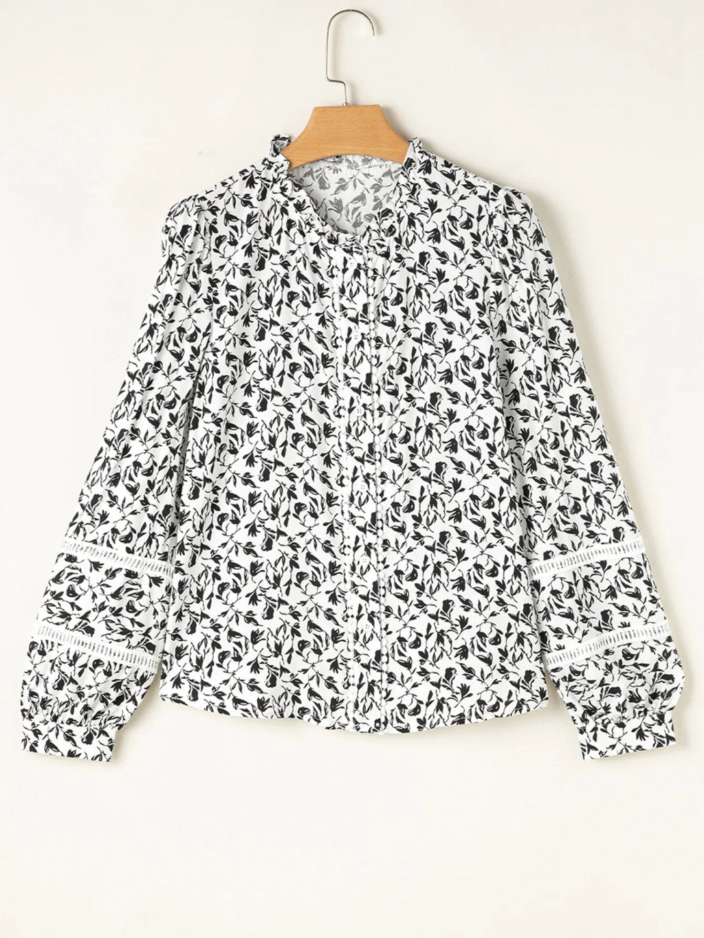 Sarah Express Women's Floral Button Down Long Sleeve Shirt - Ruffled Viscose Blouse