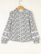 Sarah Express Women's Floral Button Down Long Sleeve Shirt - Ruffled Viscose Blouse