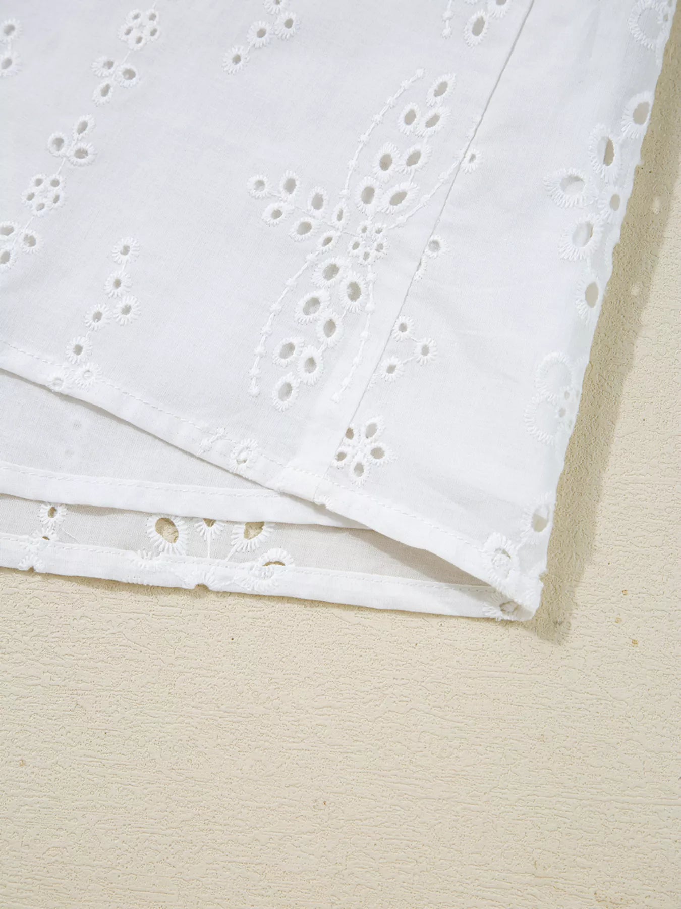 Sarah Express Women's Eyelet Embroidered Smocked Cuff Sheer Blouse