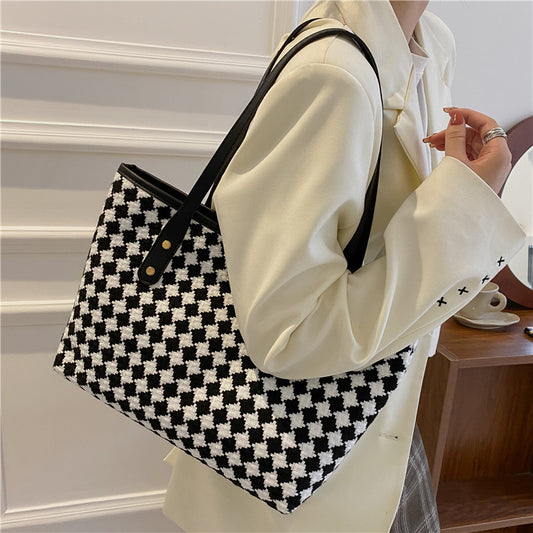 Sarah Express Plaid Shoulder Tote Bag for Women – Large Capacity Nylon Everyday Handbag