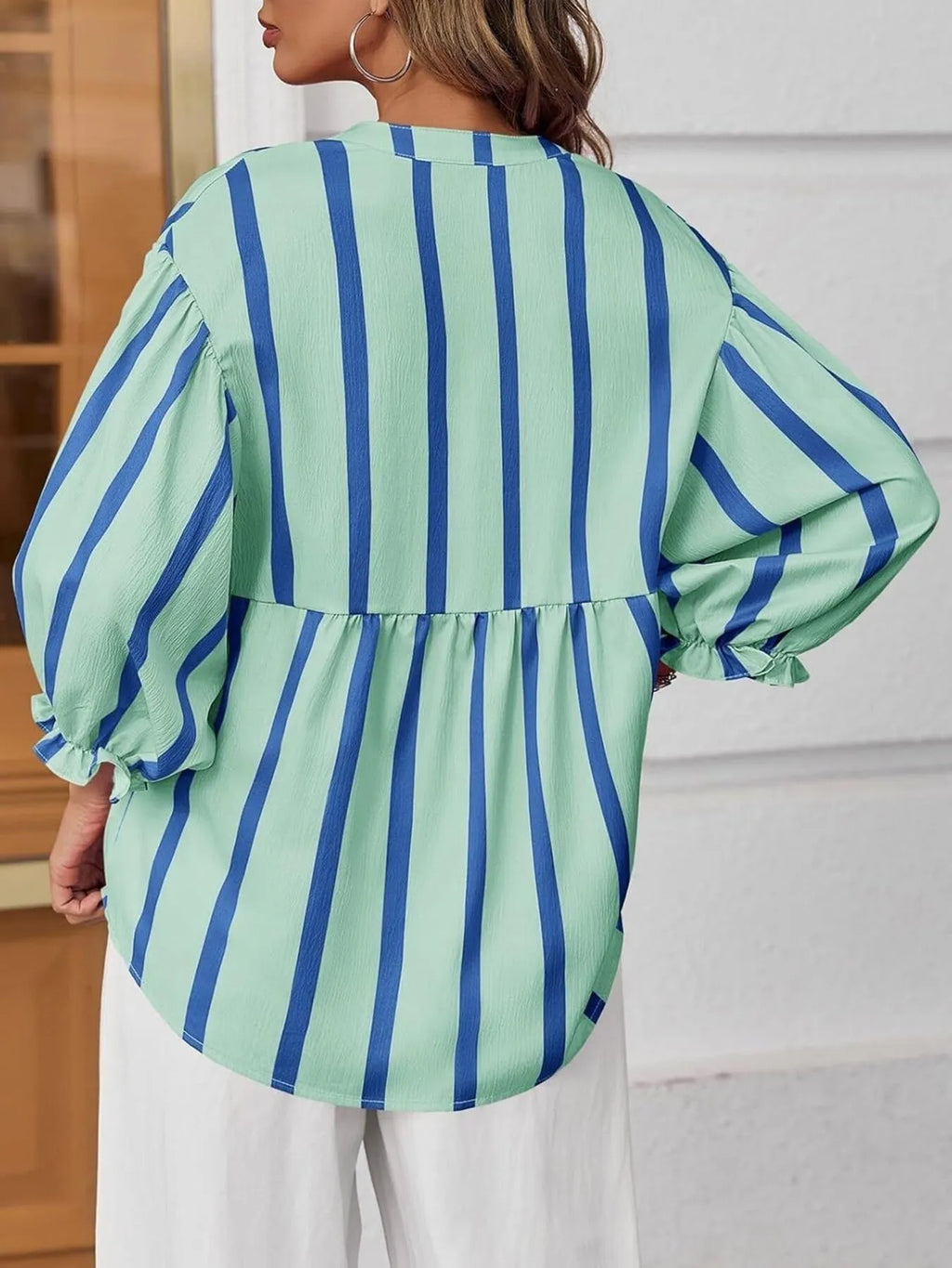 Sarah Express Women's Striped Button Front Notched Blouse