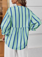 Sarah Express Women's Striped Button Front Notched Blouse