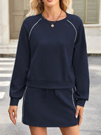 Sarah Express Women's Round Neck Raglan Sleeve Top and Skort Set