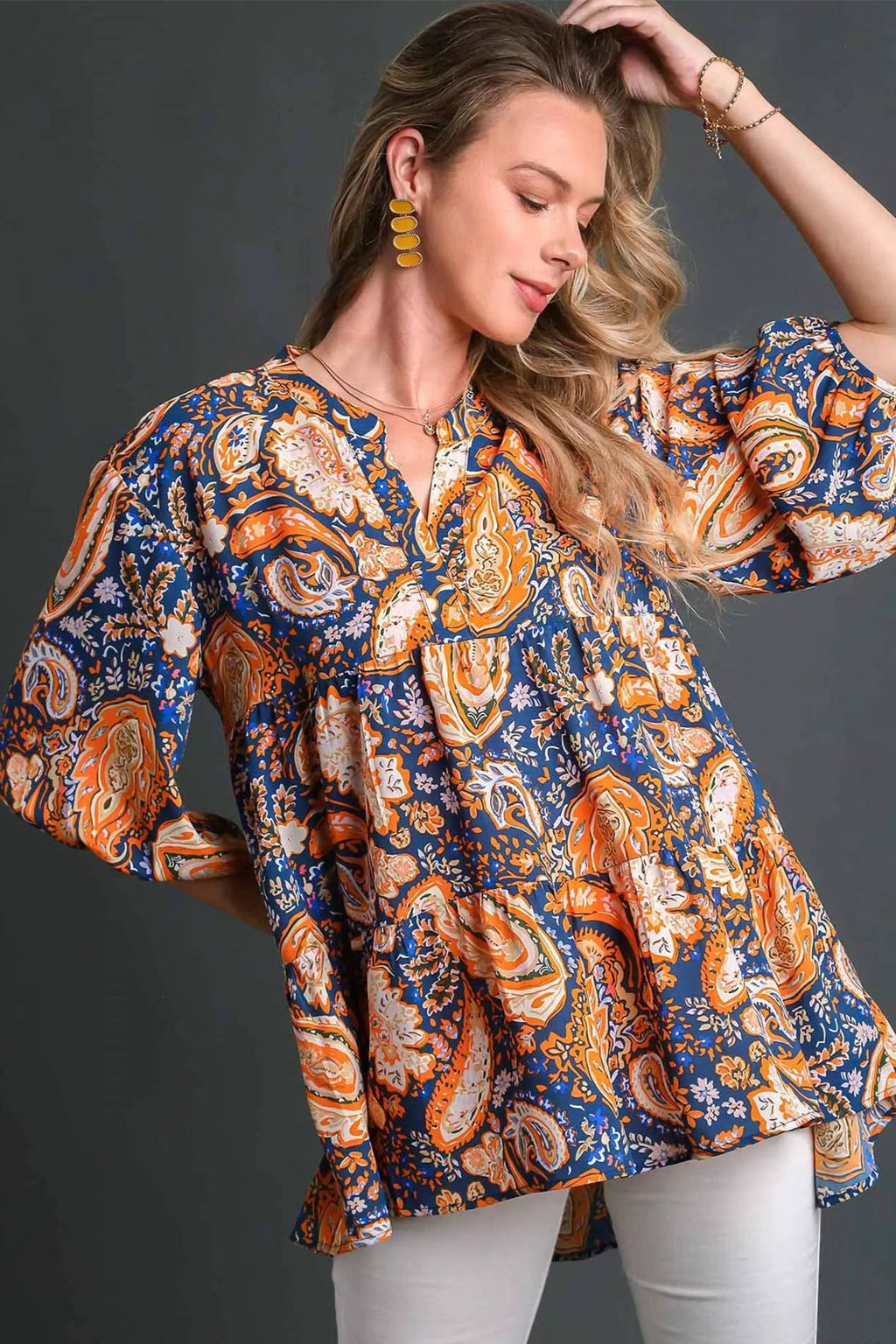 Sarah Express Women’s Paisley Boho Tunic Blouse with High-Low Hem