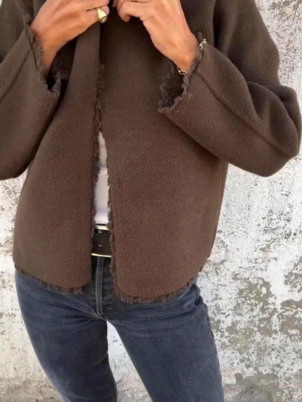 Sarah Express Women's One Button Frayed Edge Cardigan Plus Size