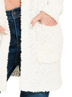  Long Sleeve Popcorn Sweater Cardigan with Pockets
