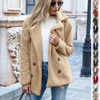 Women's Fluffy Lapel Button Cardigan Coat Loose Fit Winter Jacket Polyester Outerwear