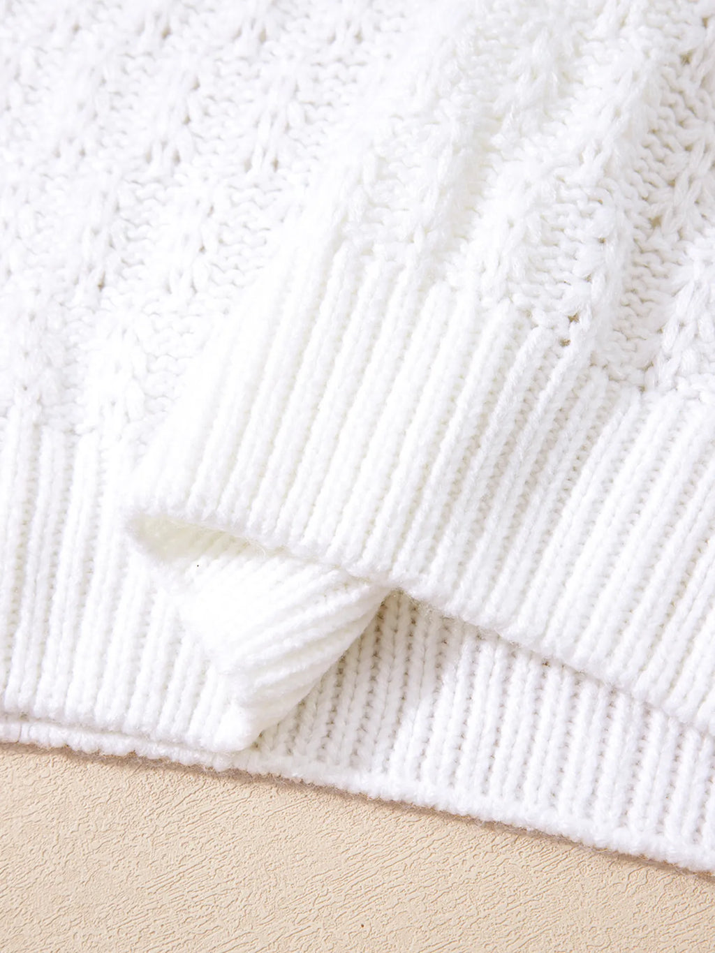 Sarah Express Women's Textured Knit Ribbed Edge V Neck Loose Sweater