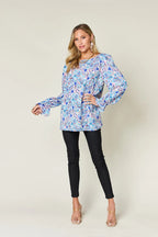 Sarah Express Women's Printed Flounce Sleeve Blouse - Basic Style Top