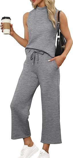 Women's Sleeveless Top Wide Leg Cropped Pants Two-Piece Set Matching Outfit