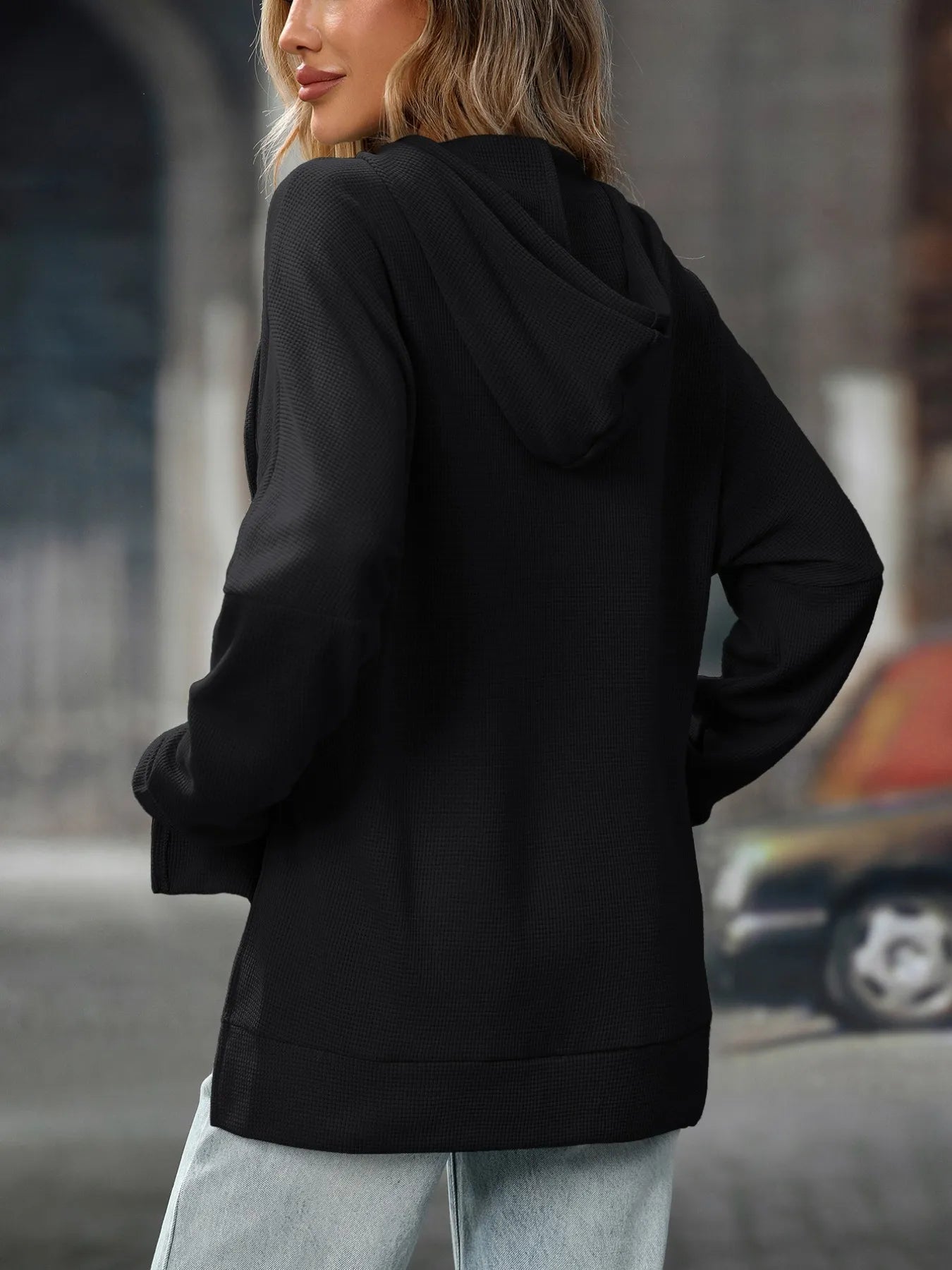 Sarah Express Women's Textured Drawstring Long Sleeve Hoodie