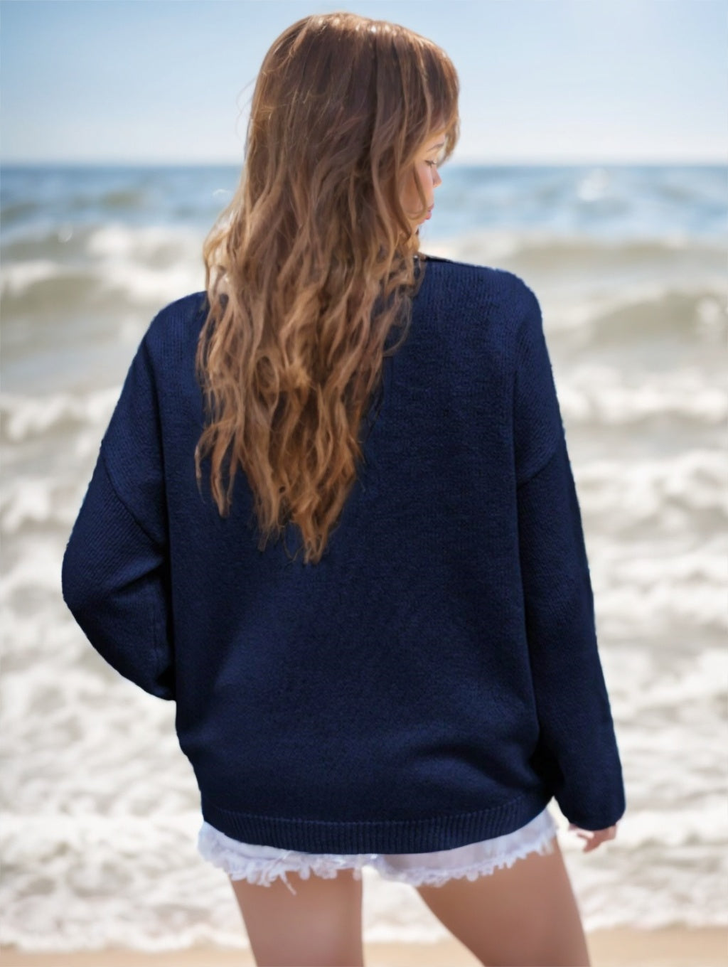 USA Flag Drop Shoulder Long Sleeve Sweater Women