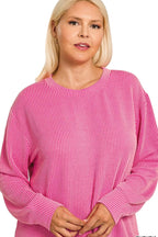 Sarah Express Women’s Plus Size Raised Rib Long Sleeve Top Casual All-Season