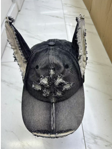 Women's Doberman Graphic Baseball Cap Distressed Denim Adjustable Hat Casual Streetwear