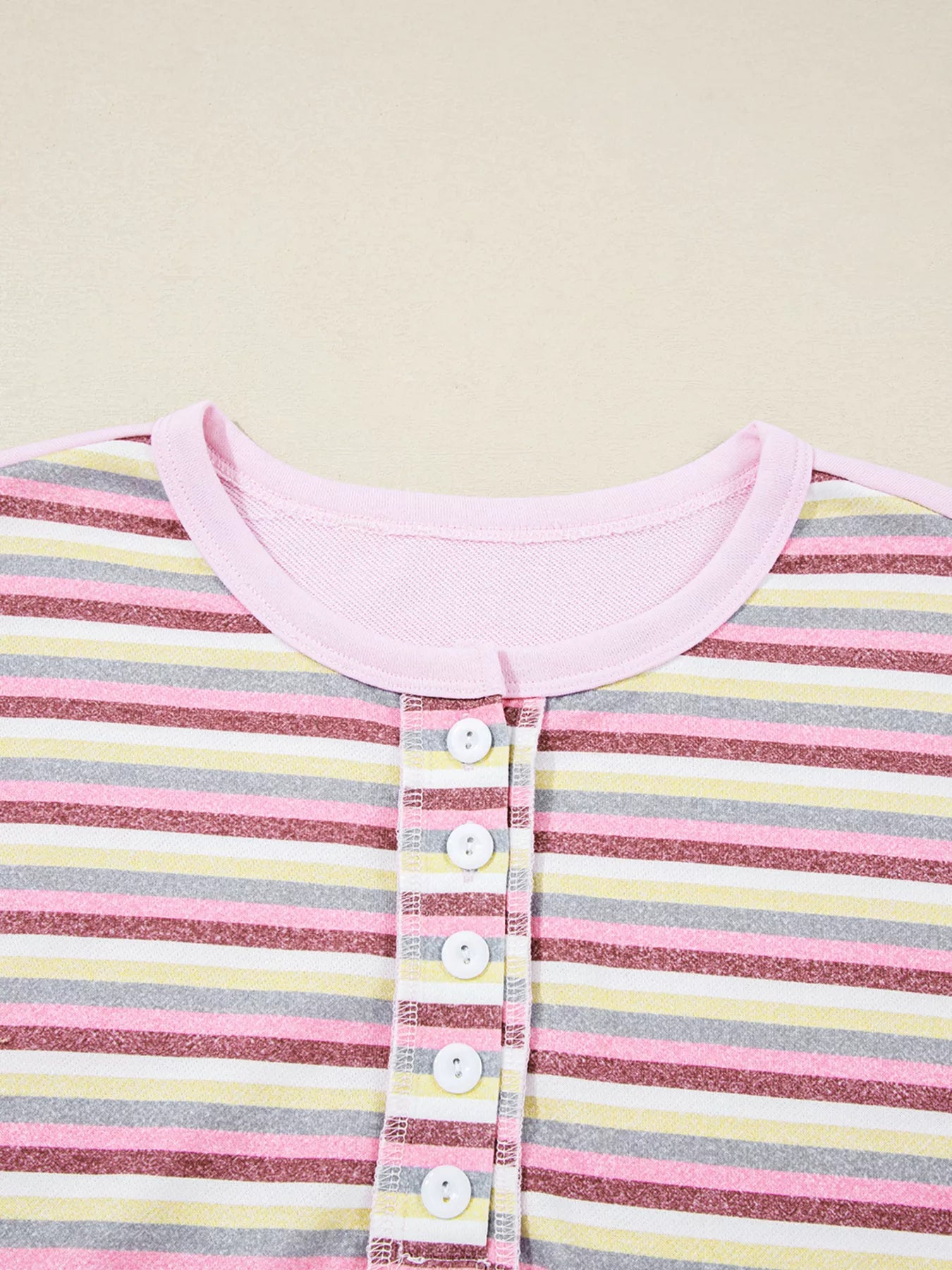 Sarah Express Women's Exposed Seam Color Block Striped Patchwork Loose Henley Sweatshirt