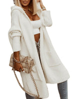 Women's Letter Print Hooded Long Cardigan Oversized Knit