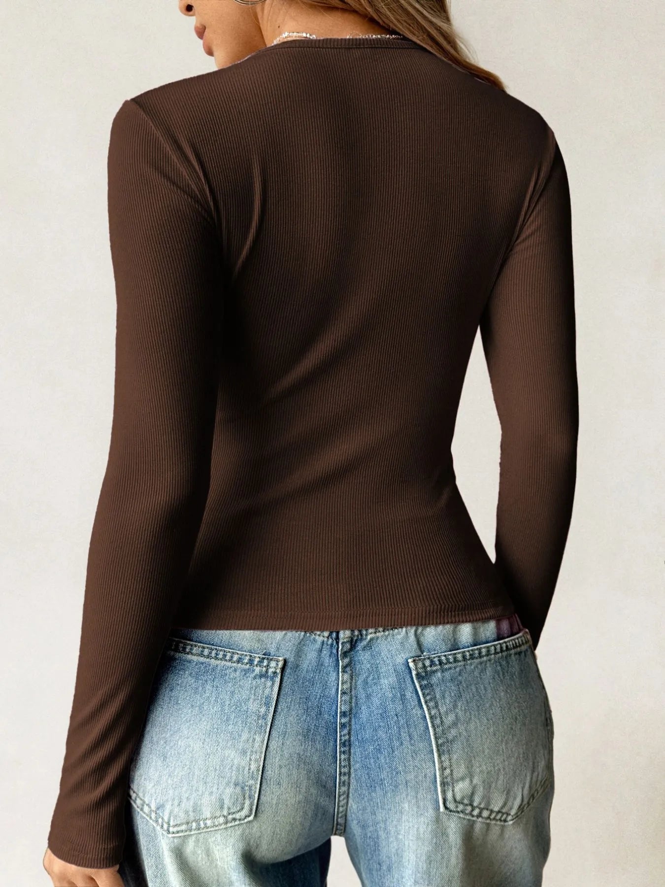 Sarah Express Women's Ribbed Knit Long Sleeve T-Shirt