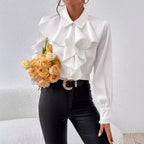 Women's Ruffled Long Sleeve Blouse Professional Work Shirt