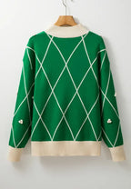 Sarah Express Women's Diamond Pattern Contrast Trim Mock Neck Sweater