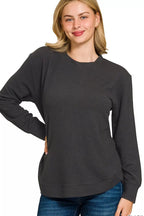 Sarah Express Women’s Plus Size Raised Rib Long Sleeve Top Casual All-Season