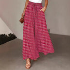 Women's Polka Dot Wide-Leg Pants Elastic Waist Loose Fit Casual Trousers
