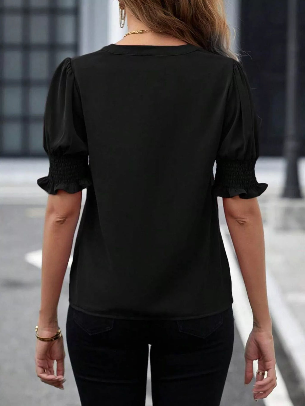 Sarah Express Women's Notched Half Sleeve Blouse