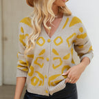 Women's Leopard Print Cardigan Sweater - V-Neck Button Front Knit