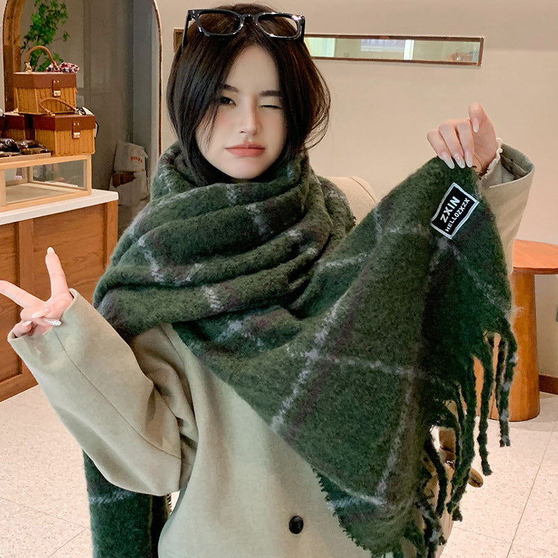 Women's Plaid Print Scarf Warm Imitation Cashmere Neck Wrap Winter Fall Accessory