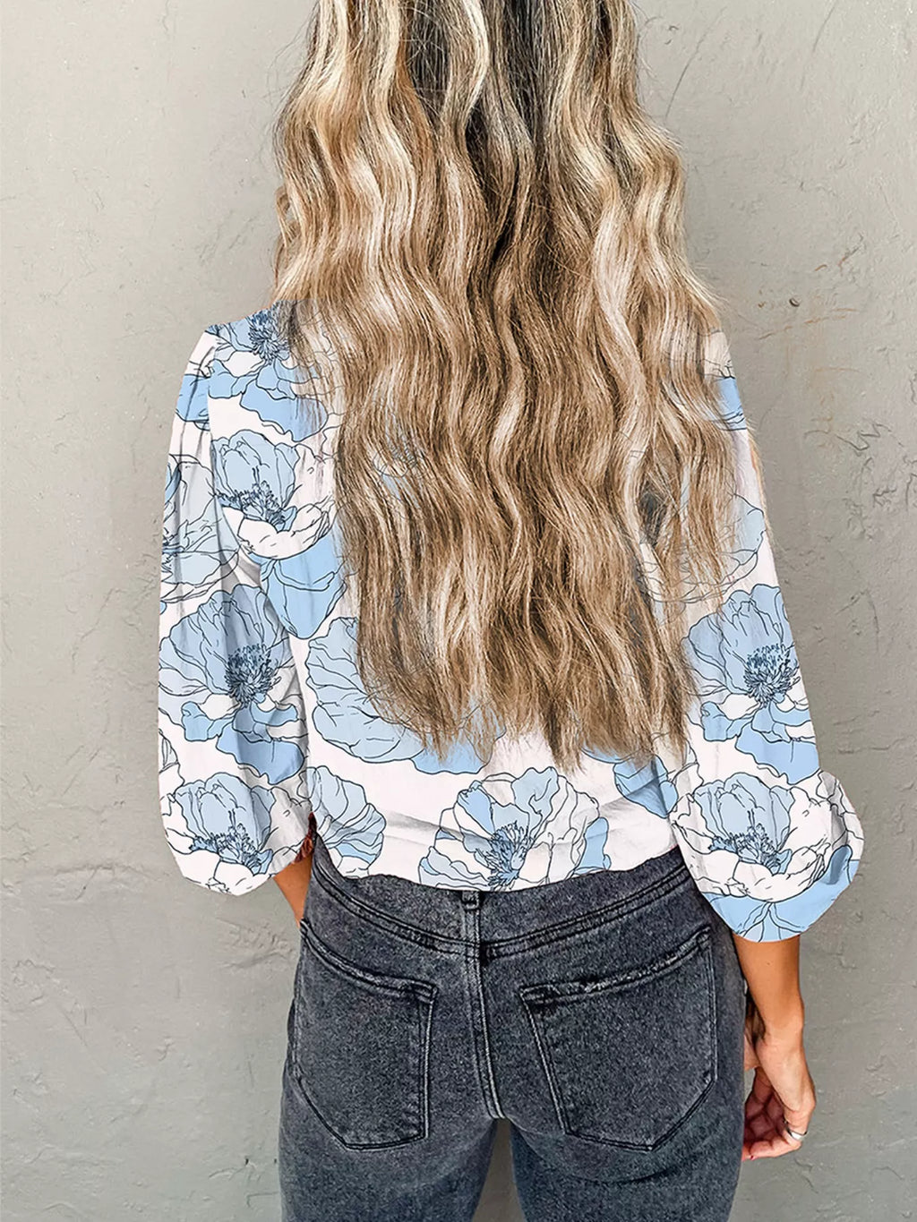 Sarah Express Women's Floral Print Frilly Smocked Square Neck Long Sleeve Blouse