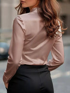Sarah Express Women's Satin Tie Front Long Sleeve Blouse
