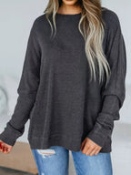 Sarah Express Women's Waffle Knit Patchwork Long Sleeve Oversized Sweatshirt Dark Gray