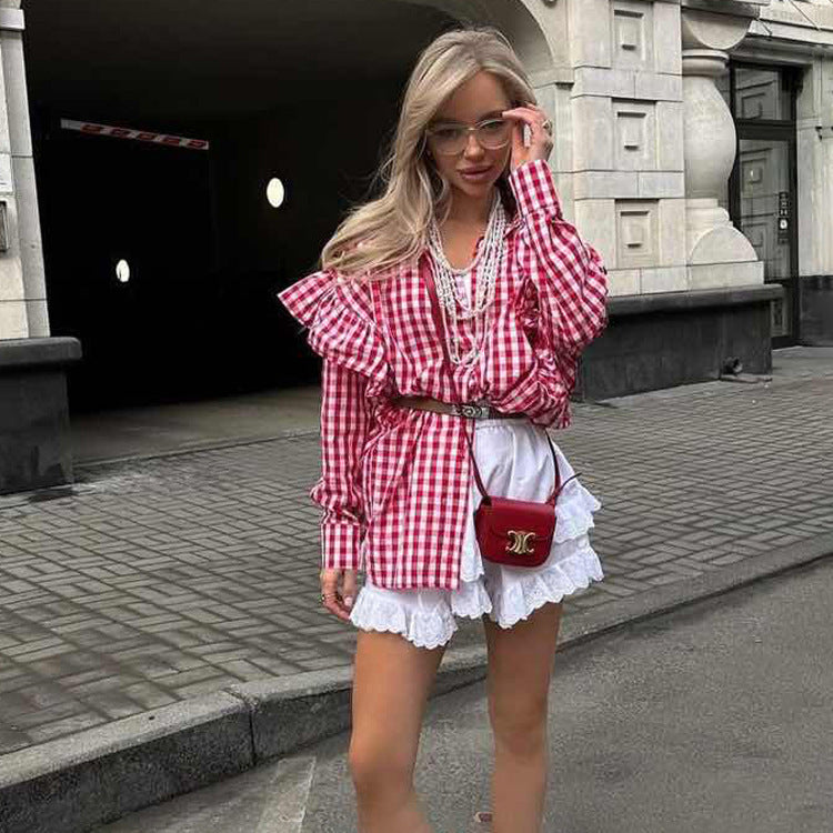 Women's Plaid Button-Down Shirt Loose Fit Casual