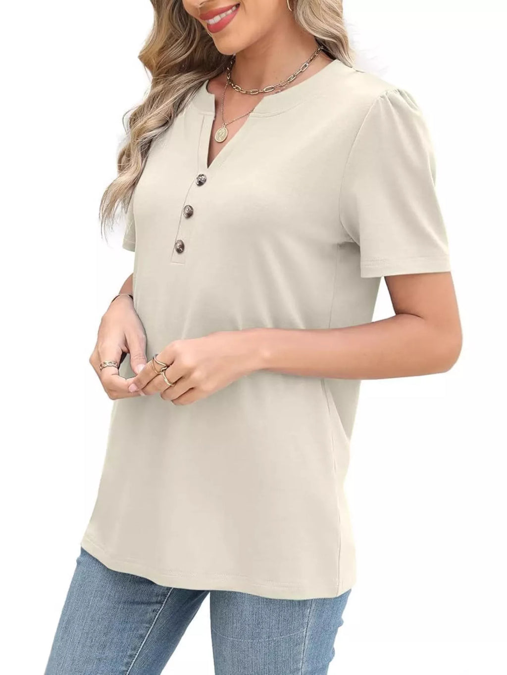 Sarah Express Women's Notched Short Sleeve Blouse Plus Size