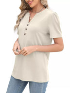 Sarah Express Women's Notched Short Sleeve Blouse Plus Size